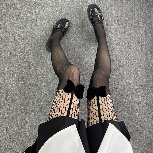 Y2K Hot Girl Fishnet Stockings, Integrated Garter Belt Design, Hollow Ripped Dark Style Sheer Stockings, Ins Trendy Over-Knee Socks For Women