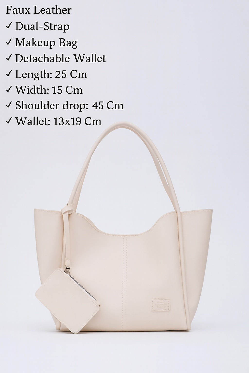 Cream SHK108 Faux Leather Women Hand And Shoulder Bag With Wallet And Makeup Bag