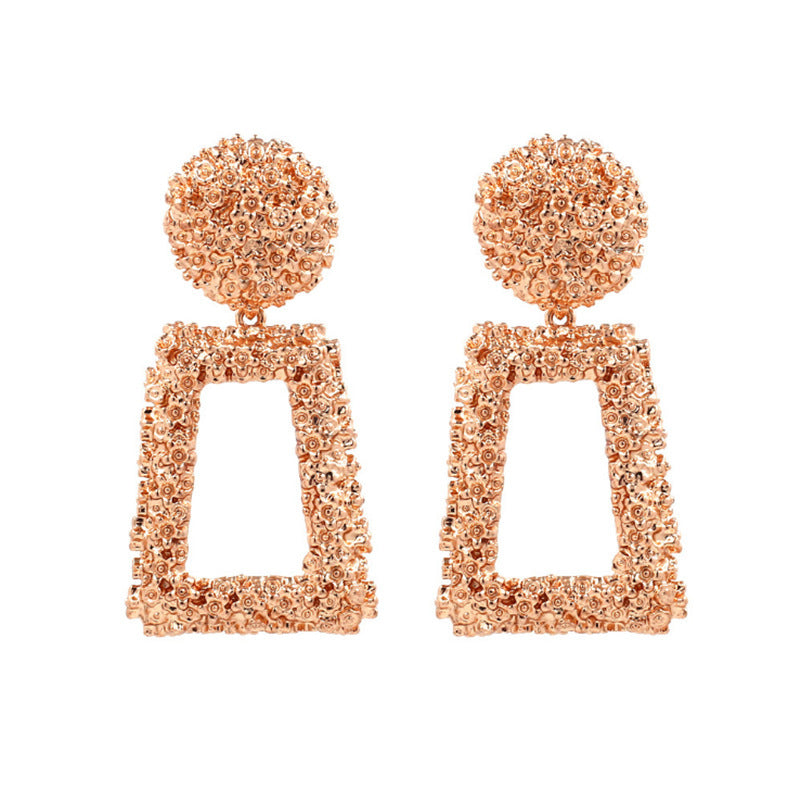 Metal earrings embossed floral earrings
