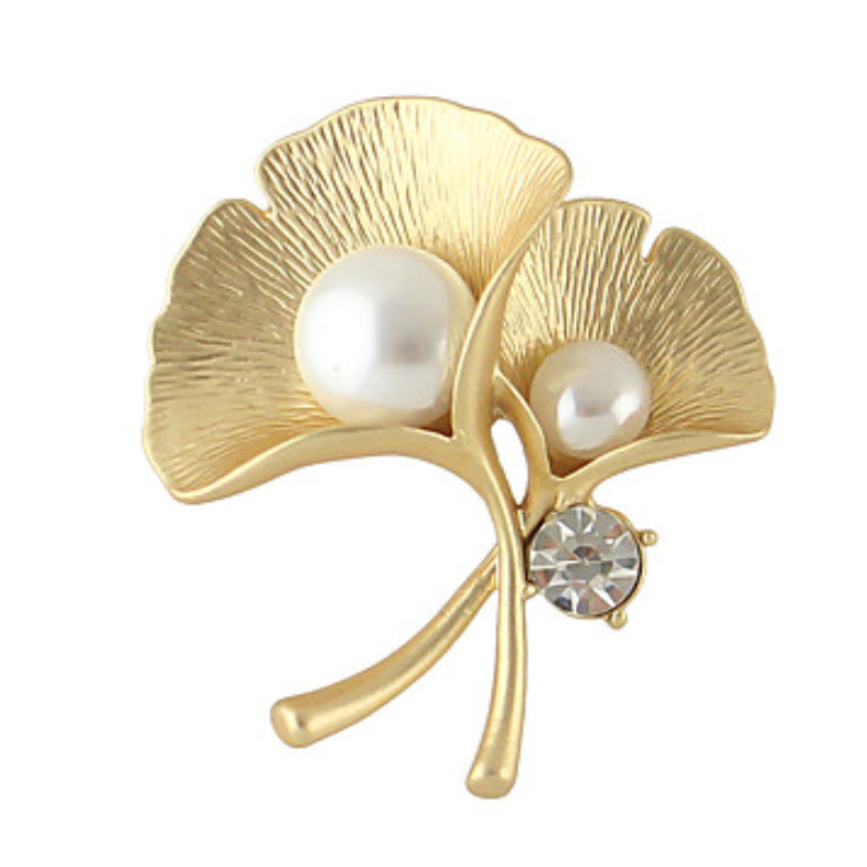 Matte gold ginkgo leaf accessory brooch