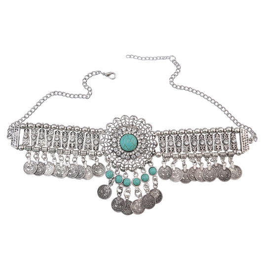 Street Style Coin Tassel Necklace Turquoise Necklace