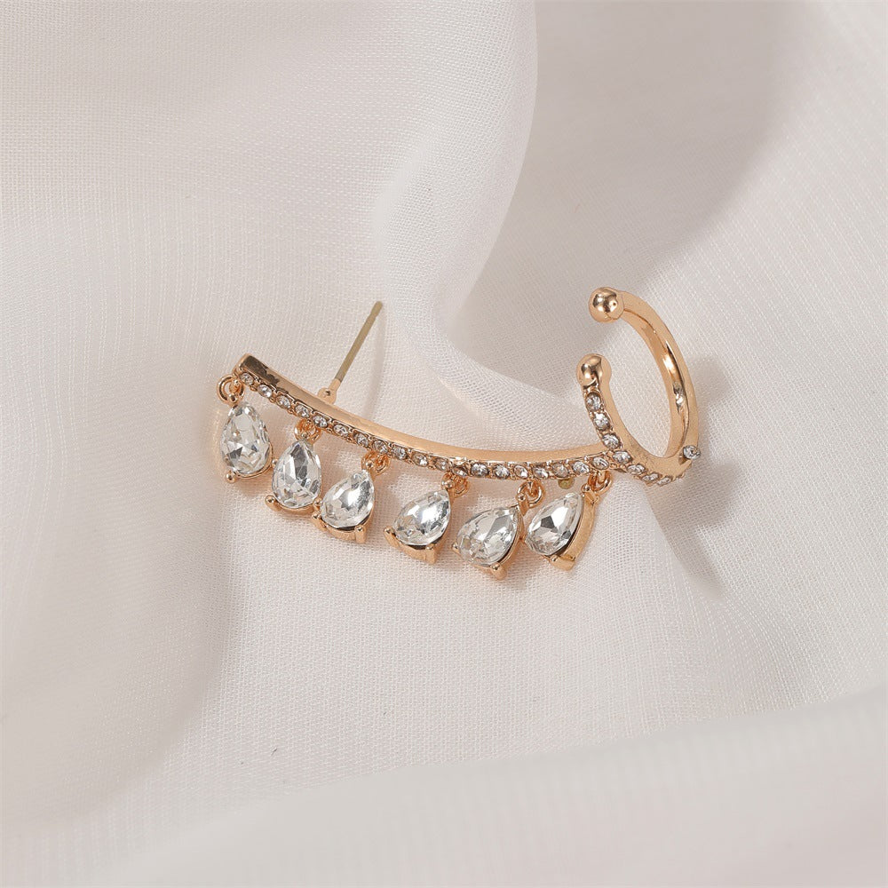 Crystal Ear Clip Drop Tassel Earrings Integrated Earrings