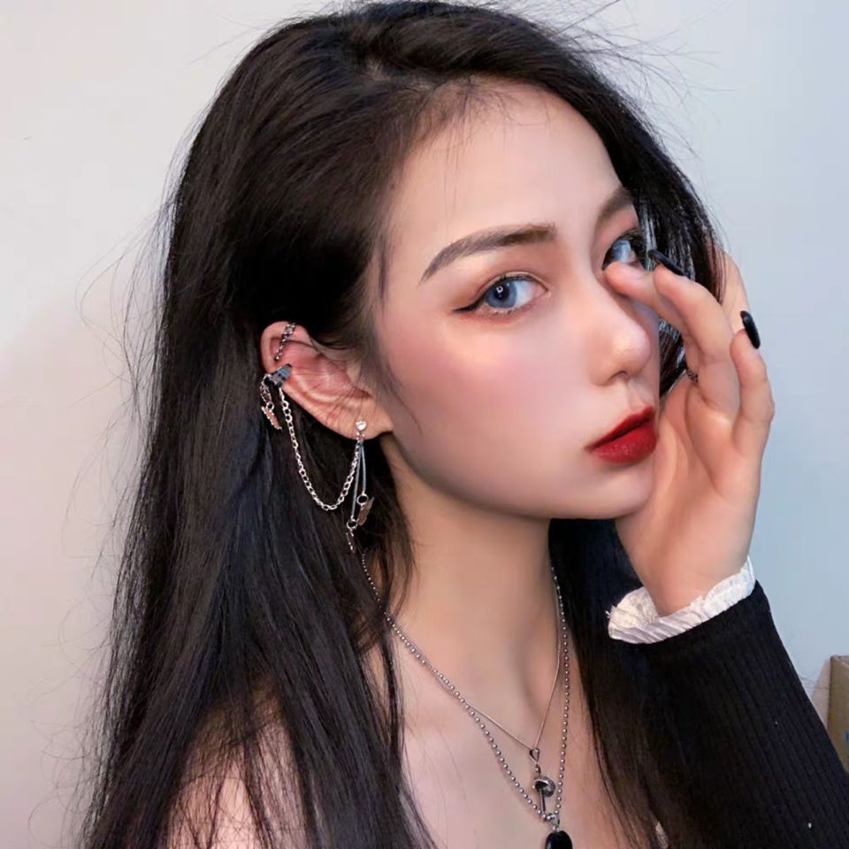 Butterfly Pendant Chain Tassel Earrings Ear Bone Clip