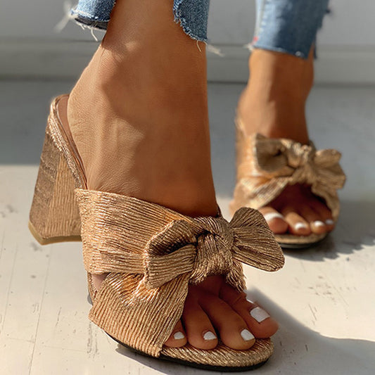 European and American foreign trade large size bowknot chunky heel sandals