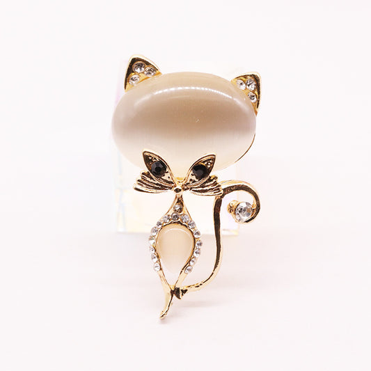 Cat Brooch Rhinestone Corsage Prom Party Costume Decoration