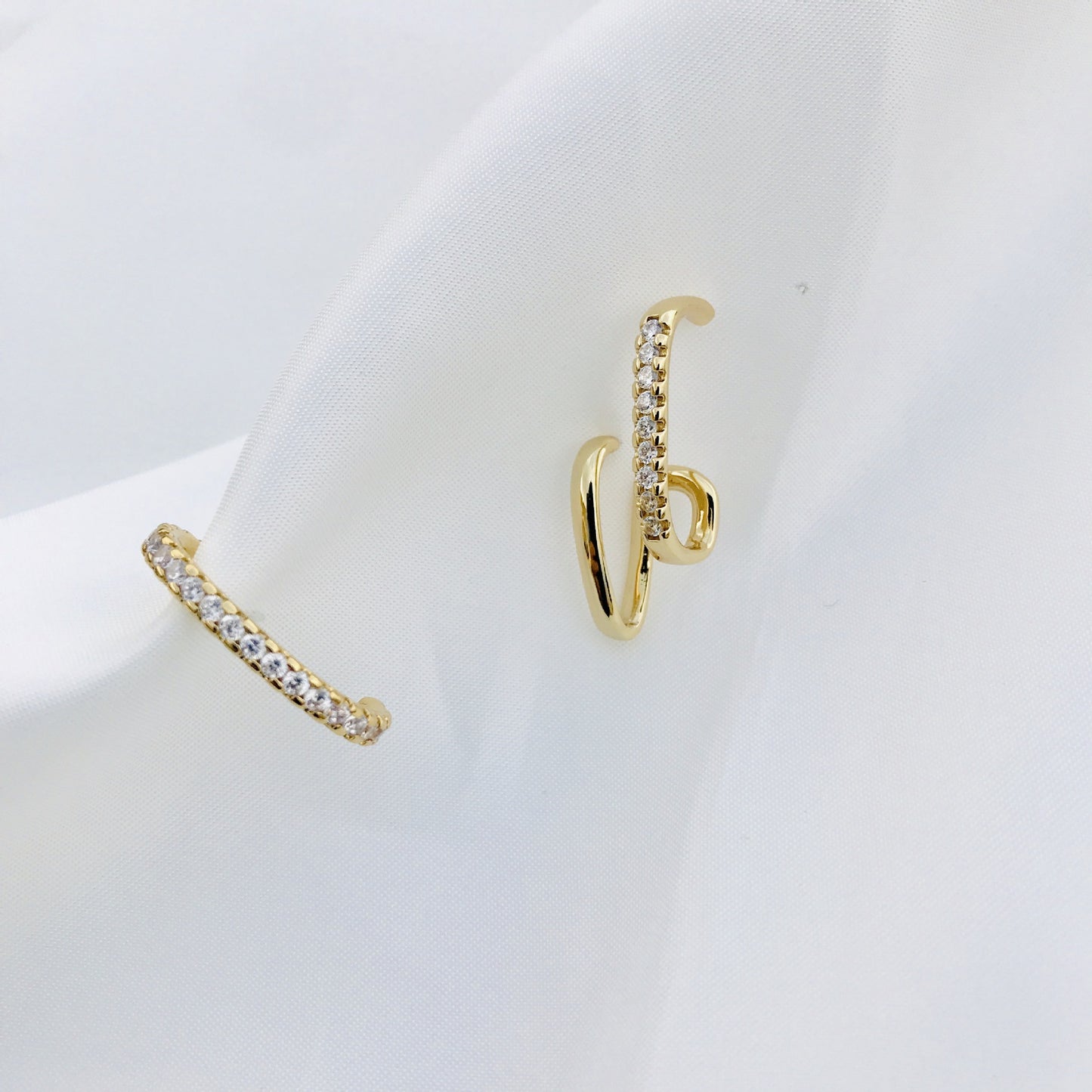 Layered crystal ear clip earrings