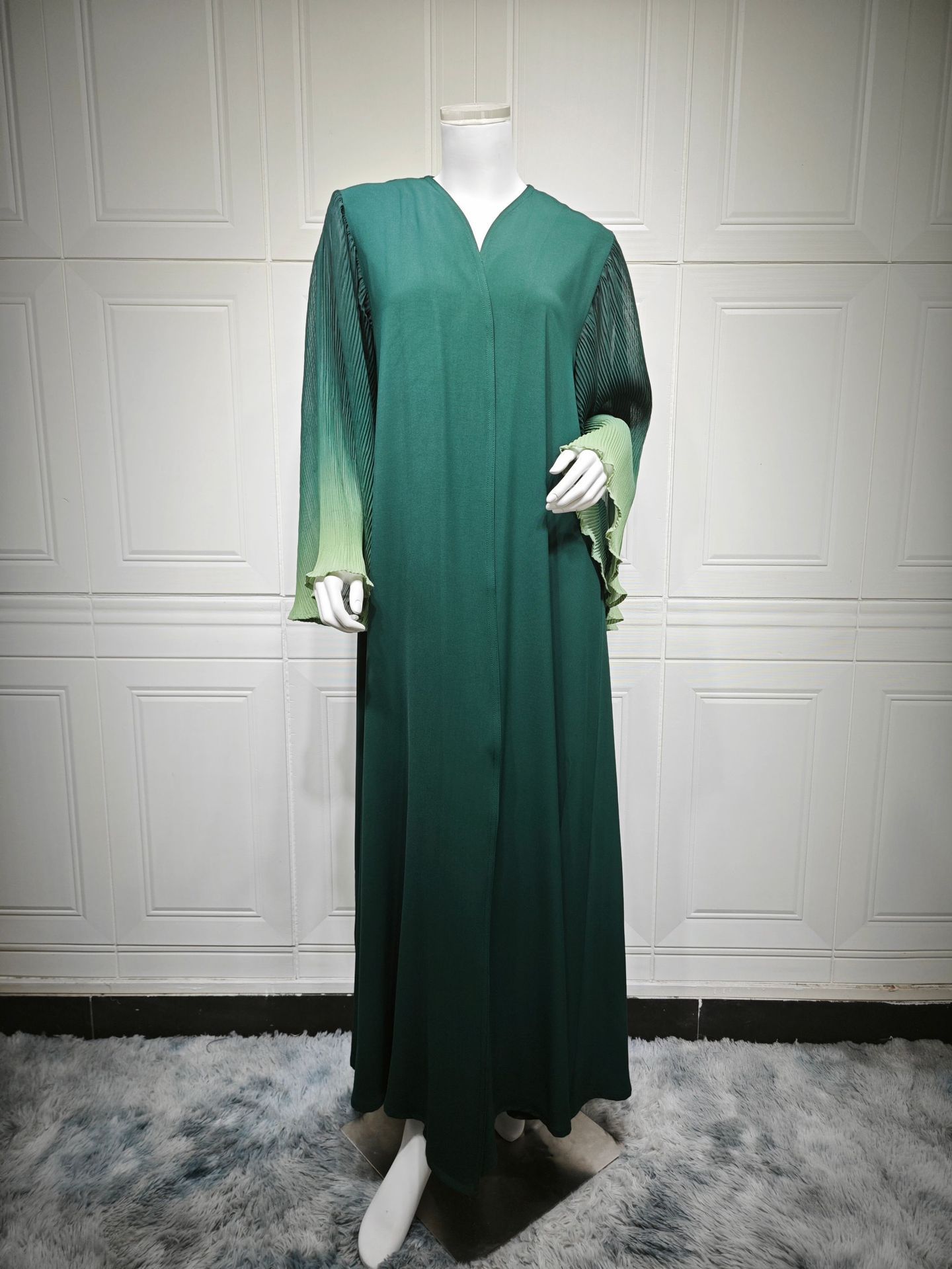 Arabian Dubai Chiffon Pleated Flared-Sleeve Color-Block Coat For Women