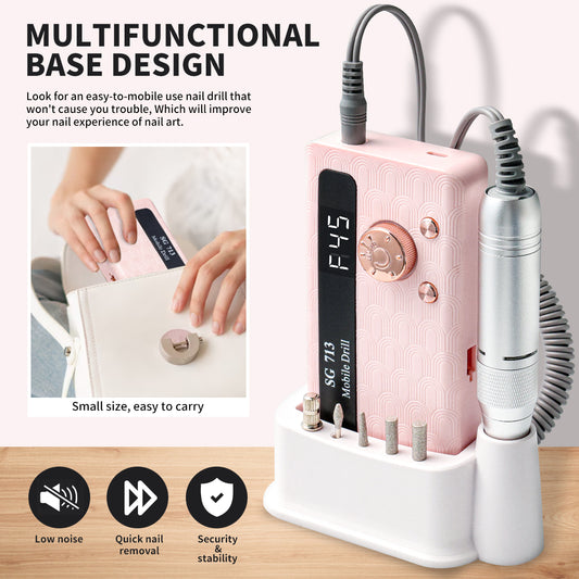 Electric Nail Drill - 45000RPM Portable Nail Drill-Rechargeable Nail E-File Kit With 6 Bits & Base-LED Screen-Ultra-Silent, Rechargeable Nail Drills Machine For Acrylic Nails Gel Polishing