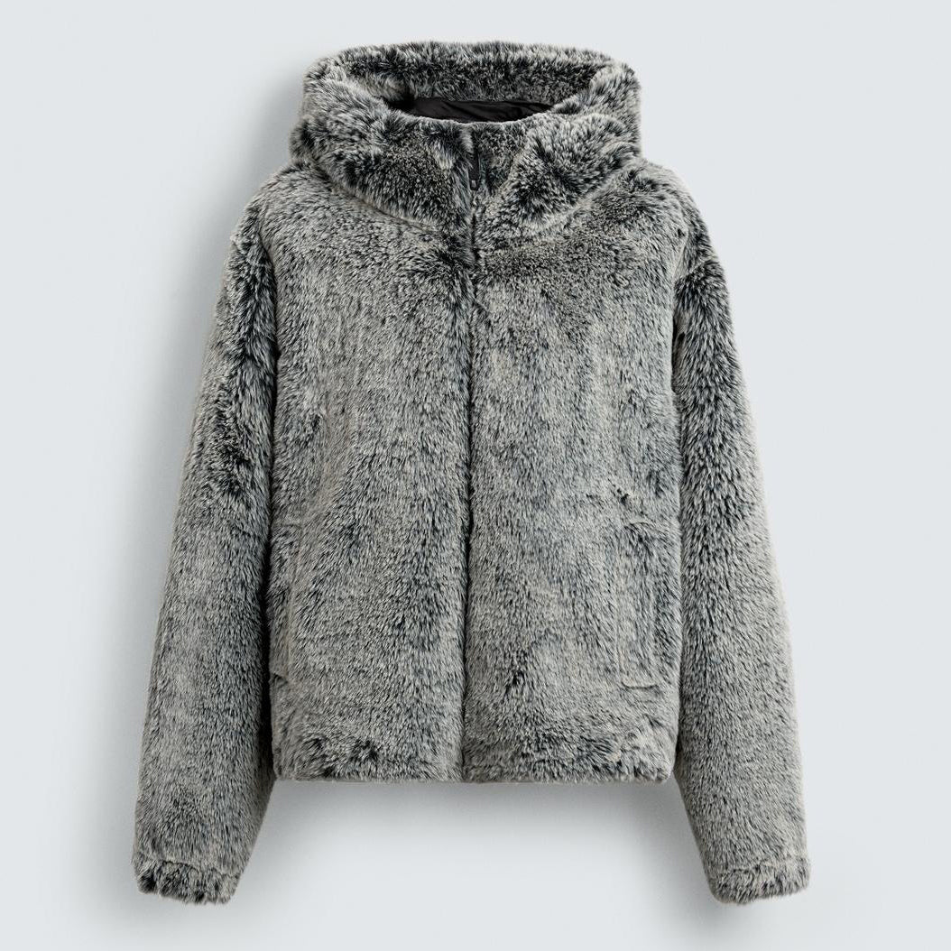 Hooded Faux Fur Jacket Coat