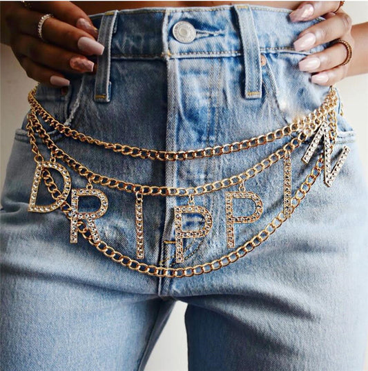 Waist with multi-layer letters waist chain