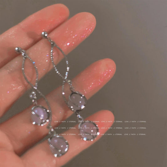 Opal Tassel Long Earrings Mosquito Coil Ear Clip
