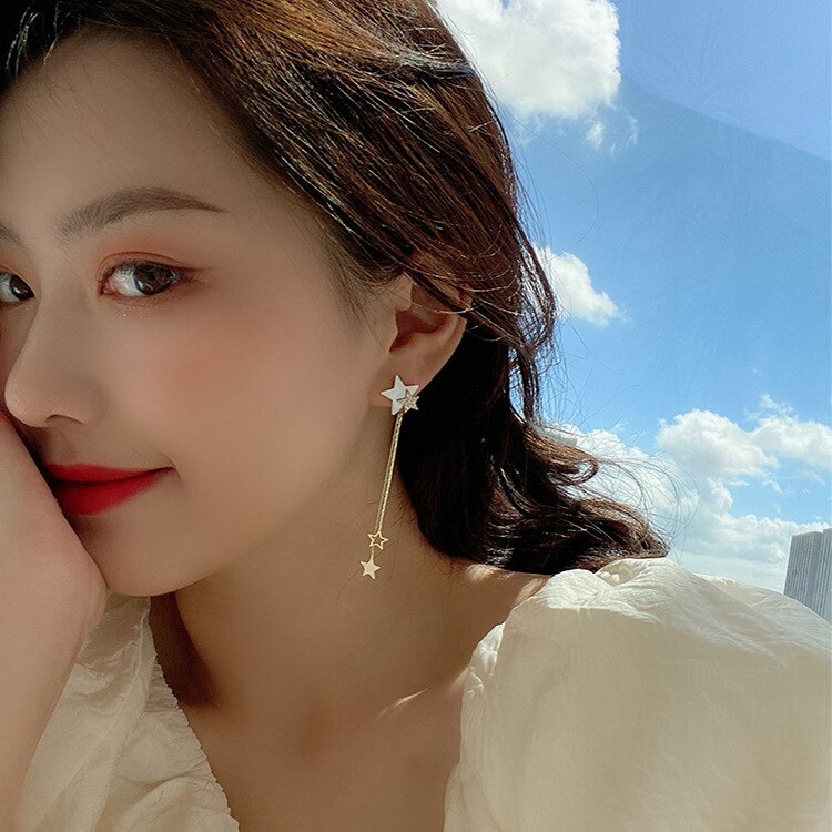 Silver Needle Star Tassel Earrings Long Earrings Fashion Personality Earrings