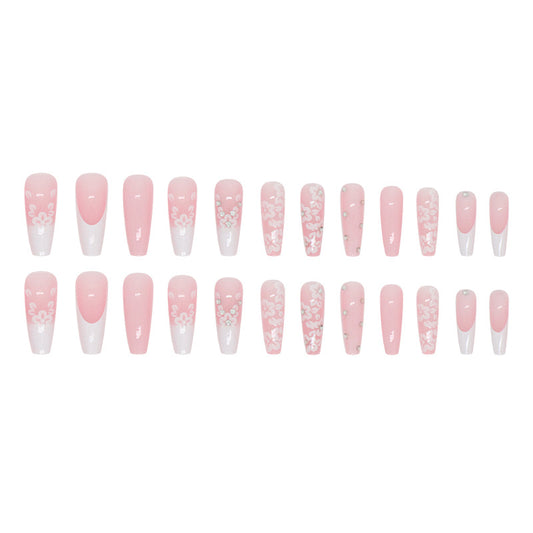 Long Ballet Diamond Long French Fake Nails