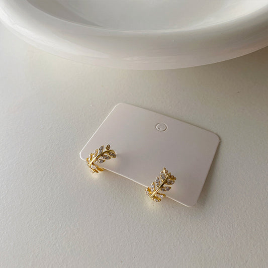 Temperament fashion zircon leaves earrings earrings earrings cool wind