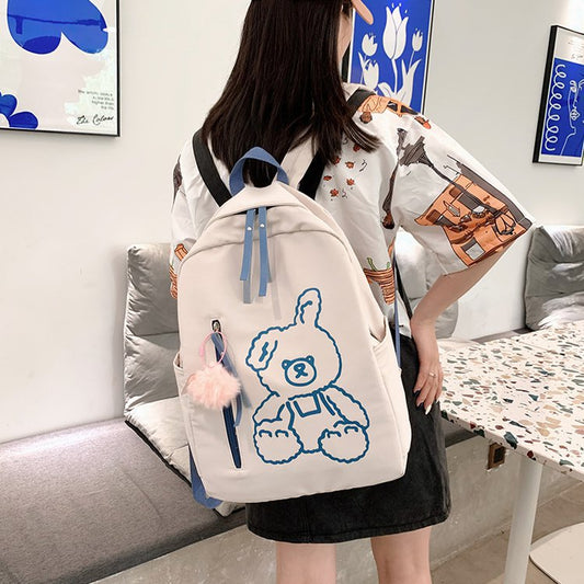 Cute And Cute Print Bear Soft Girl Student School Bag Personality Girl Backpack