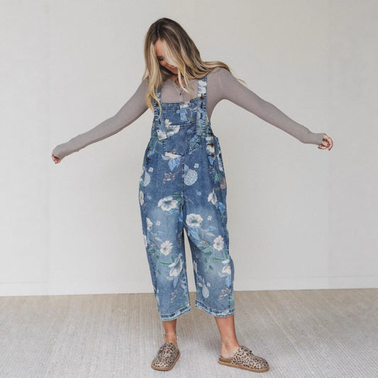 Loose Fit Printed Denim Trousers For Women