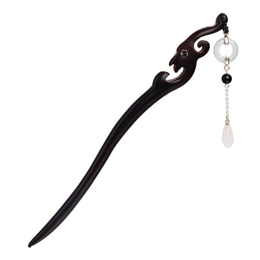 Simple Daily Brocade Wooden Tassel Hairpin