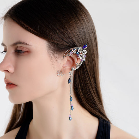Metal Non-piercing Ear Clip Elf Handmade Ear Hanging Long Fringe Earrings