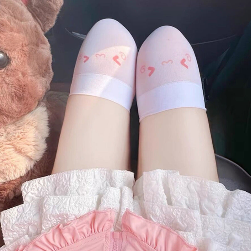 White Coquette Thigh High Socks, Cute Cherry Embroidery Over The Knee Stockings, Sweet Lolita Aesthetic Legwear For Women