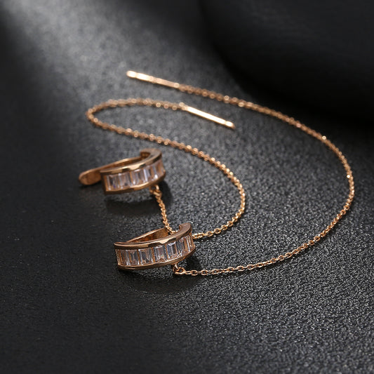 Ear Bone Clip Ear Line Integrated Long Tassel Earrings Micro Inlaid With Zircon C-type Half Round Earrings Ear Clip Accessories