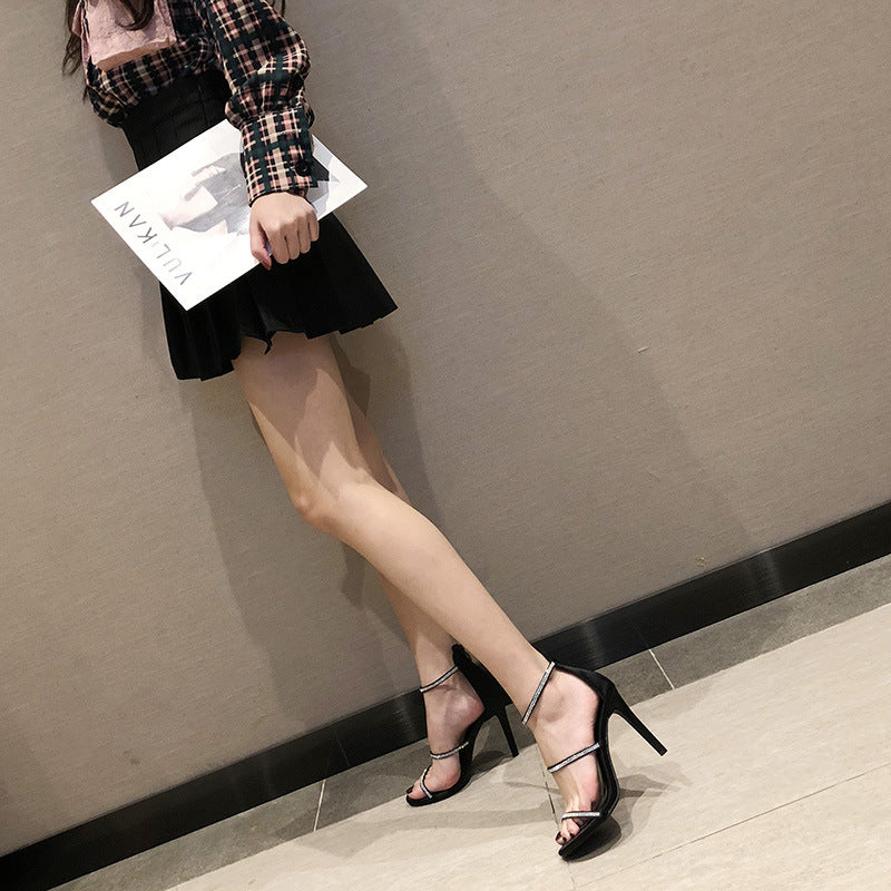 Cross Strap Rhinestone Stiletto Sexy Super High Heel Toe Roman Sandals Women