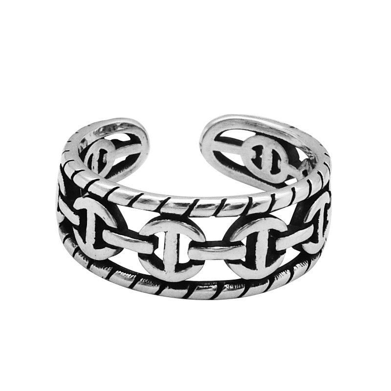 Chic Temperament Cold Wind Jewelry S925 Sterling Silver Retro Heavy Pig Nose Chain Ring