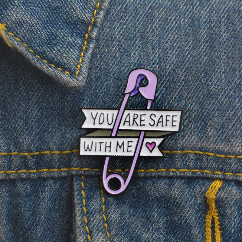 Purple Safety Pin Brooch Heart Enamel Brooch Badge