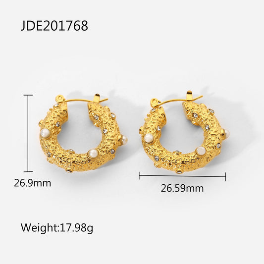 Stainless Steel Jewelry Hammered Cubic Zirconia Earrings For Women