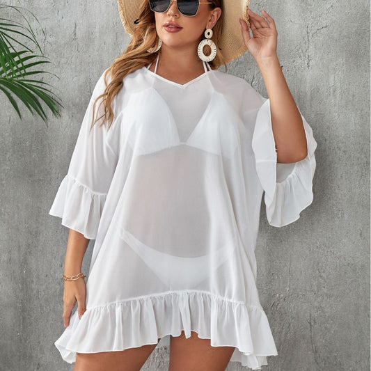 Plus Size See-through Sexy Sun Protection Bikini One-piece Beach Dress