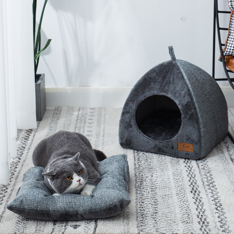 Triangle Cat Nest Closed Warm Thickened Pet Bed