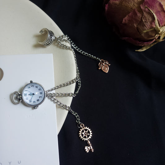 Watch key ear bone clip integrated earrings