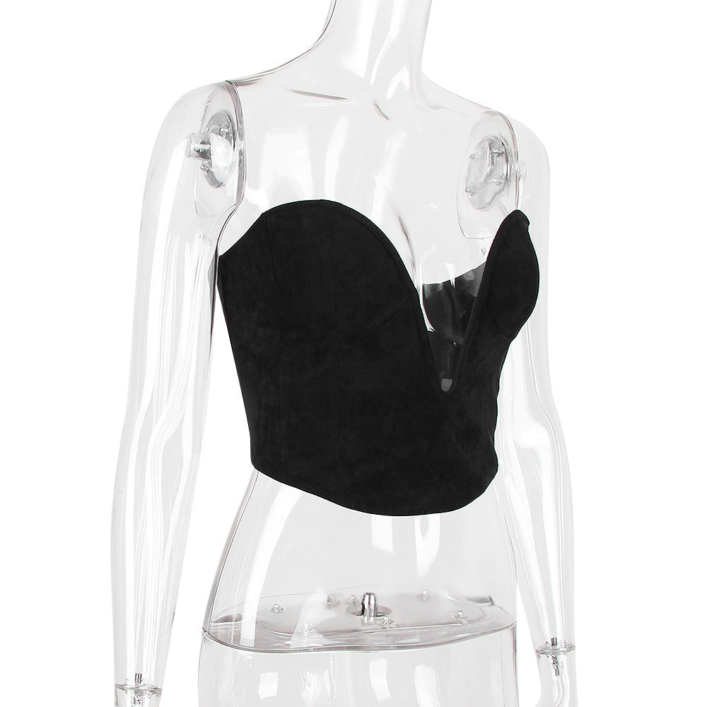 Deep V Sheepskin Velvet European And American Slim Irregular Backless Corset