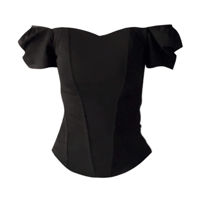 French Style Short Sleeve Fishbone Corset Bandeau Slim-fit Vest