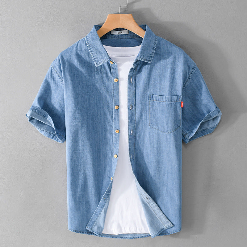 Summer Men's Cotton Short-Sleeve Denim Shirt