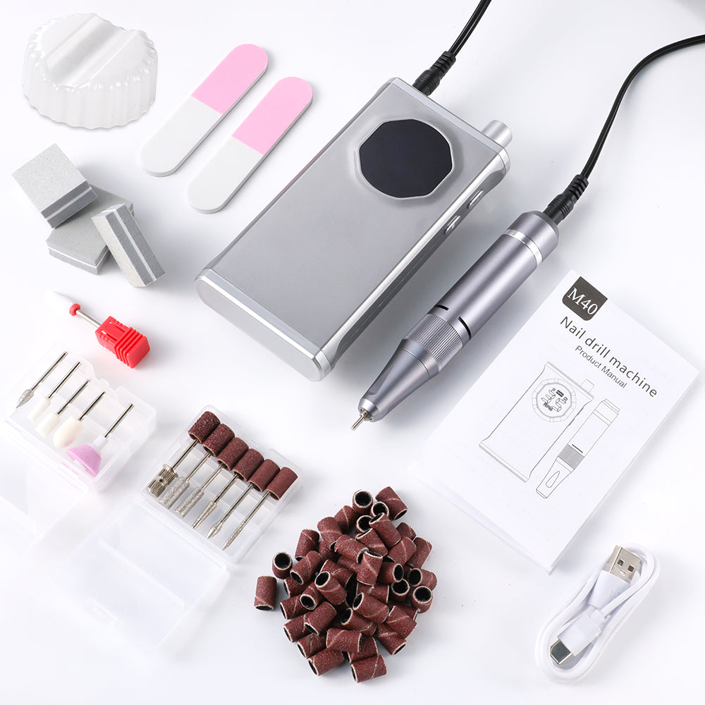 Professional Nail Drill, 40000RPM Electric Nail File For Acrylic Gel Nails Polishing Removing, Rechargeable Portable Cordless Nail Drill Kit With Full Set Of Accessories At Salon Home