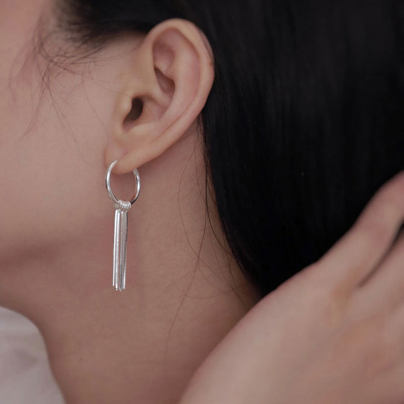 Sterling Silver Tassel Ear Clip Earrings Minimalist High Sense