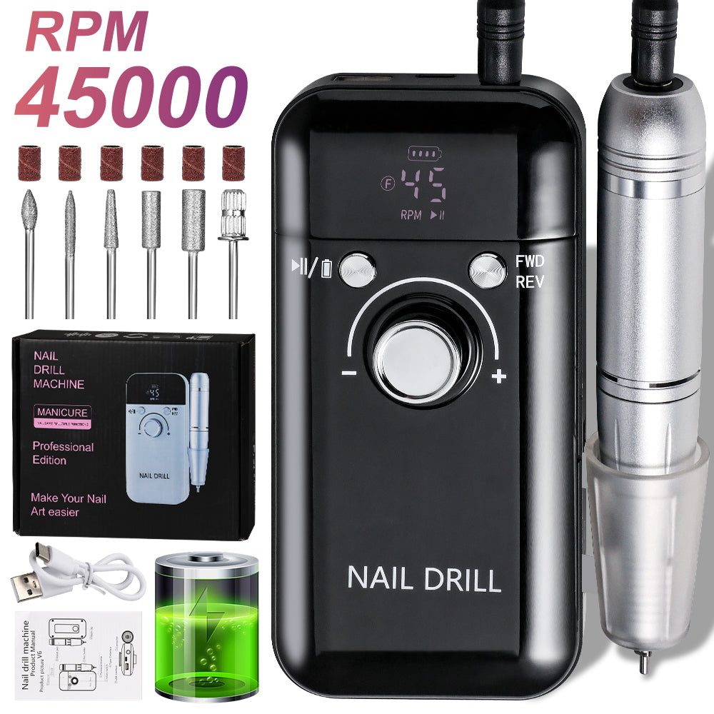 Electric Nail Drill Professional 45000RPM - Rechargeable Nail Drill Kit Portable Electric Nail File With Complete Bits For Acrylic Nails Gel Polishing Removing
