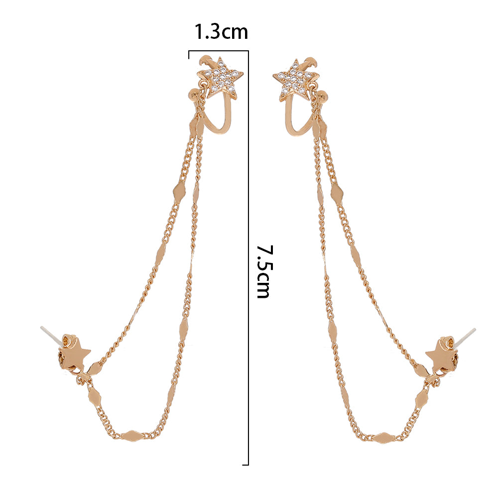 Ear Bone Clip Ear Line Integrated Long Tassel Earrings Micro Set Zircon Five Pointed Star Earrings Ear Clip Jewelry