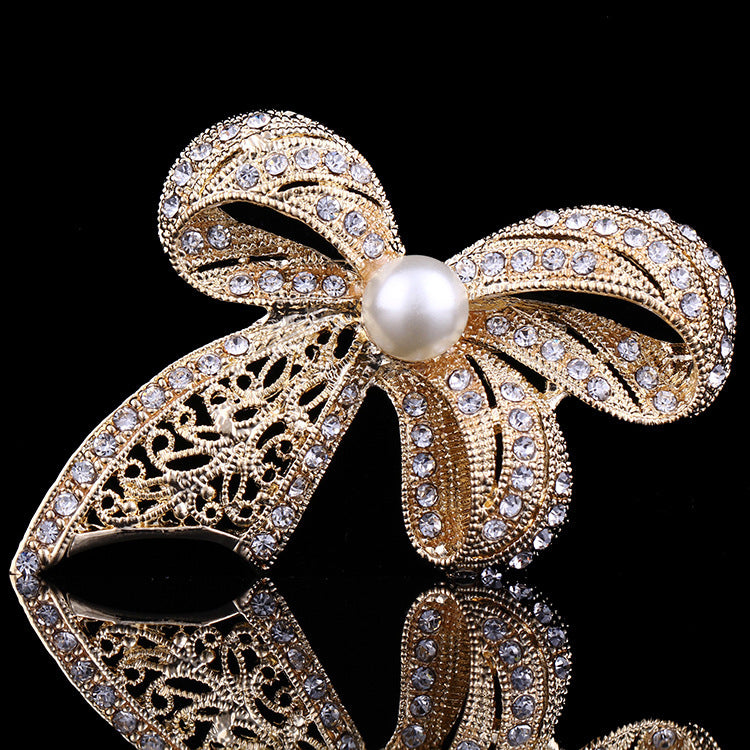 Diamond-encrusted Bow Brooch High-end Clothing Brooch