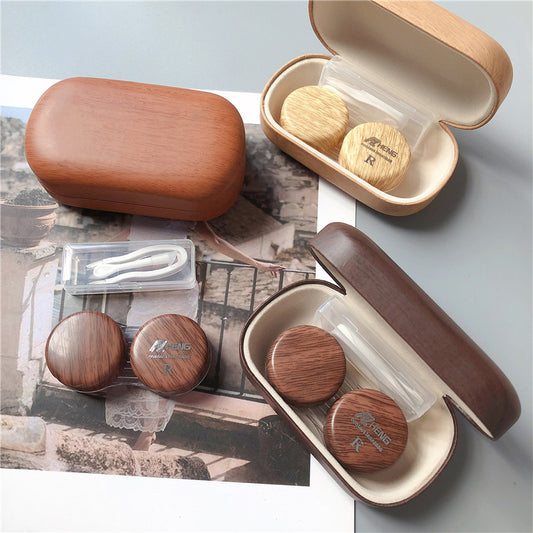Portable Fashion Wooden Contact Lens Case