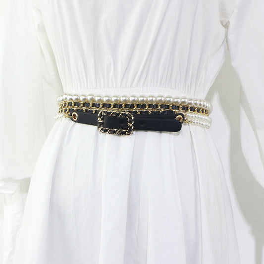 Pearl Chain, Drawstring Waist Chain, Women's Dress Accessories