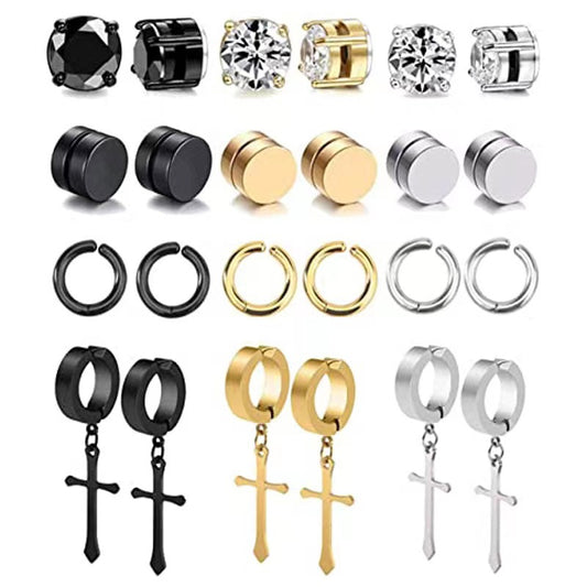 Titanium Steel Earrings Cross Zircon Magnet Ear Clip