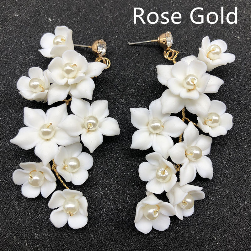 Women's Fashion Ceramic Flower Ear Clip Earrings