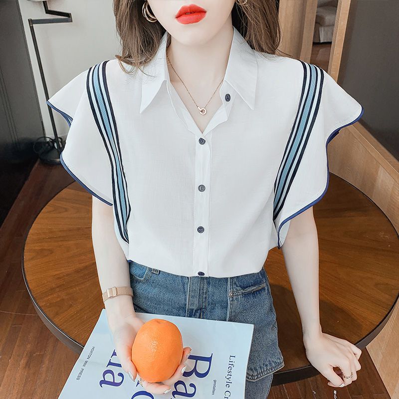 Short Sleeve Doll Collar Chiffon Shirt For Women