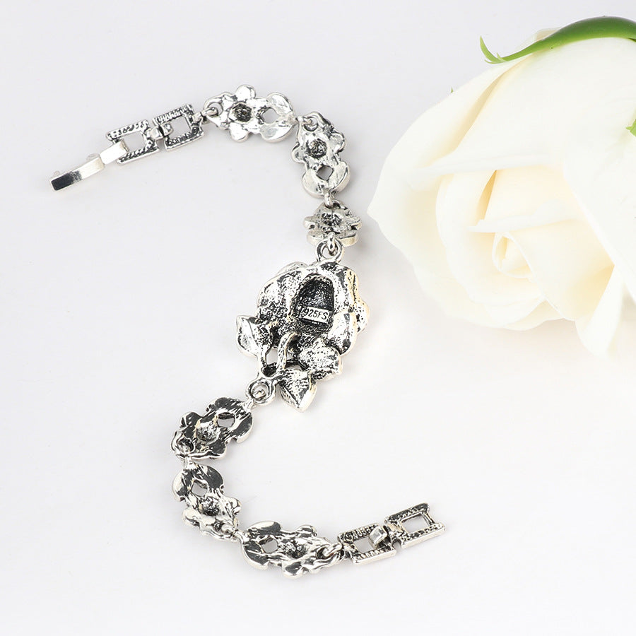 Grey Crystal Steel Print Pendant Necklace Bracelet Ring Earrings For Women