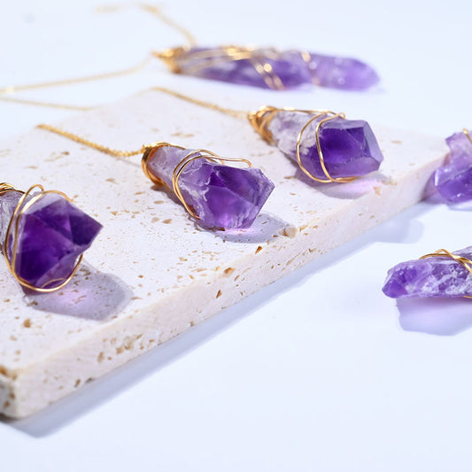European And American Natural Stone Amethyst Necklace Women