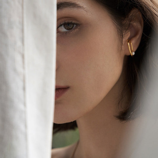 Simple Line Pearl Ear Clip Temperamental Minority Design Earrings
