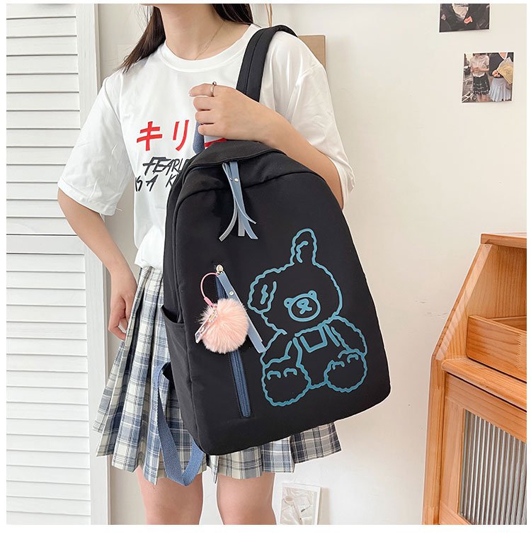 Cute And Cute Print Bear Soft Girl Student School Bag Personality Girl Backpack