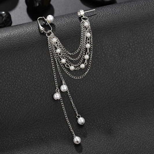 Pearl Multi-layer Chain Ear Bone Clip Personalized Fashion Earrings Female One Temperament Tassel Ear Clip Earrings