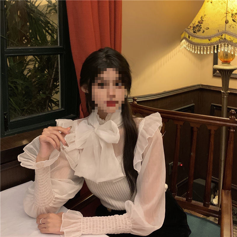 Sweet Elegant Chiffon Patchwork Puff Sleeve Shirt For Women